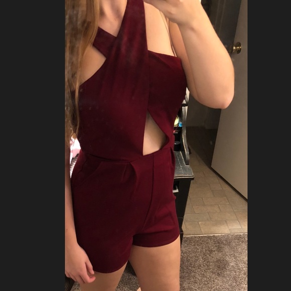Gianni Bini Pants - NWT Gianni Bini Burgundy Criss Cross Romper Sz M